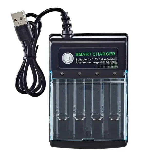 1.5V USB 4 slots Charger Independent Charging AA alkaline battery charger Smart Portable Rechargeable Battery Charger with cover