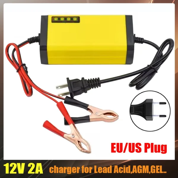 S64074b31566b470d9e59556e6cee9c15c.webp Full Automatic Car Battery Charger 12V 2A Intelligent Fast Power Charging 3 Stages Lead Acid AGM GEL Battery chargers