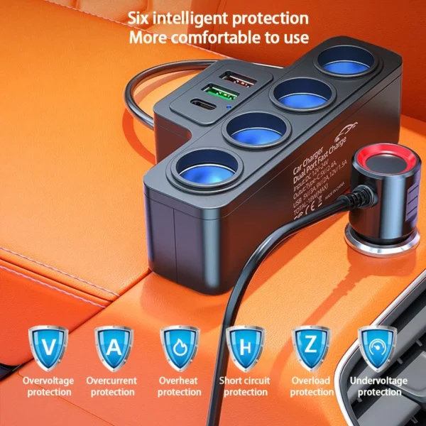 120W Multi-Function Charger USB/Type C Fast Charging Can Charge Multiple Devices At The Same Time, One Tow And Four Car Chargers