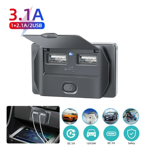Car Charger Socket Adapter with Switch, 2-4-Ports Charging Splitter, Outlet for Bus, RV, ATV,Truck,Boat,Outlet,12V,24V, PD,QC3.0