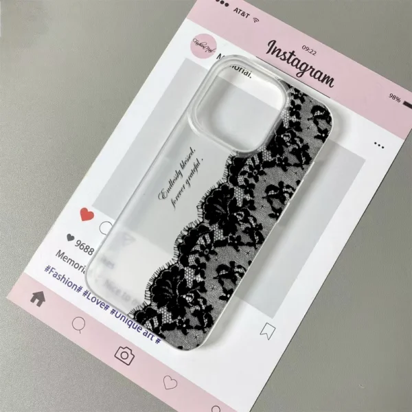 Letter Black Lace Phone Case For IPhone 17 16 15 14 13 12 11 Pro Max 13 12 17 Air 16 Plus Shockproof Soft Clear Cases Coque