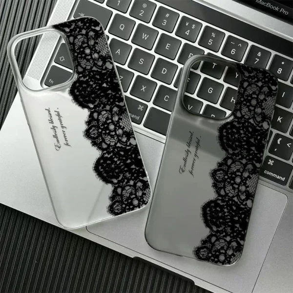 Letter Black Lace Phone Case For IPhone 17 16 15 14 13 12 11 Pro Max 13 12 17 Air 16 Plus Shockproof Soft Clear Cases Coque