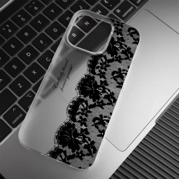 Letter Black Lace Phone Case For IPhone 17 16 15 14 13 12 11 Pro Max 13 12 17 Air 16 Plus Shockproof Soft Clear Cases Coque
