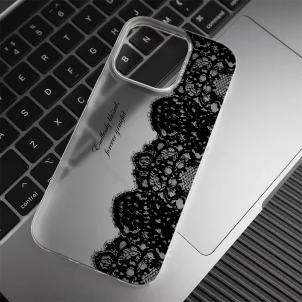 Letter Black Lace Phone Case For IPhone 17 16 15 14 13 12 11 Pro Max 13 12 17 Air 16 Plus Shockproof Soft Clear Cases Coque
