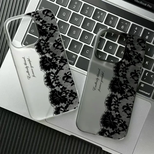 Letter Black Lace Phone Case For IPhone 17 16 15 14 13 12 11 Pro Max 13 12 17 Air 16 Plus Shockproof Soft Clear Cases Coque