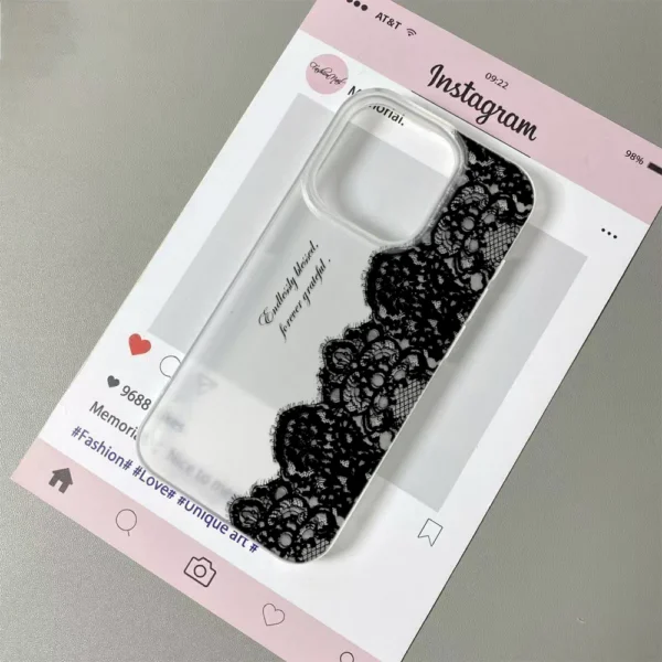 Letter Black Lace Phone Case For IPhone 17 16 15 14 13 12 11 Pro Max 13 12 17 Air 16 Plus Shockproof Soft Clear Cases Coque