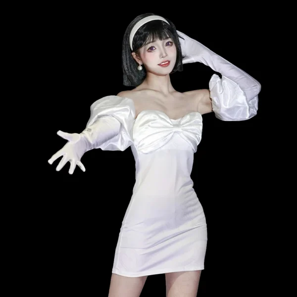 Clothing Anime  stage Cosplay Costume Sexy White Dress Women Full