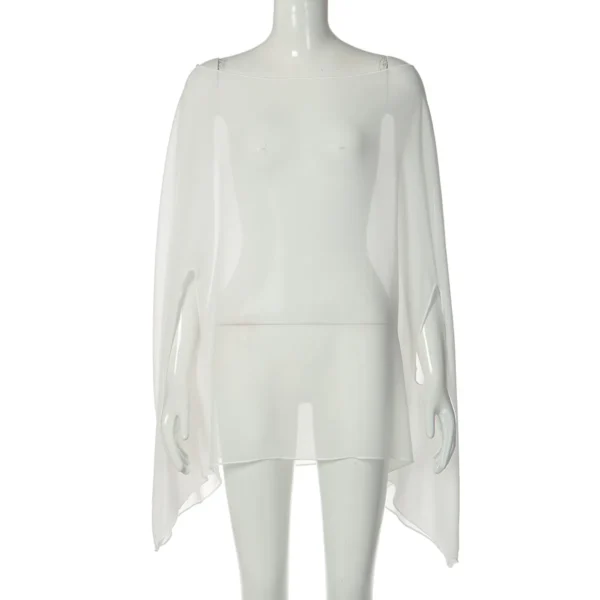 S2853d57f16a0493ca51f6ddfd10e17eeF.webp Woman Clothes See-through Chiffon Blouses Sexy Fashion Solid Cover-ups Ladies Elegant Night Club Tops White Black Streetwear