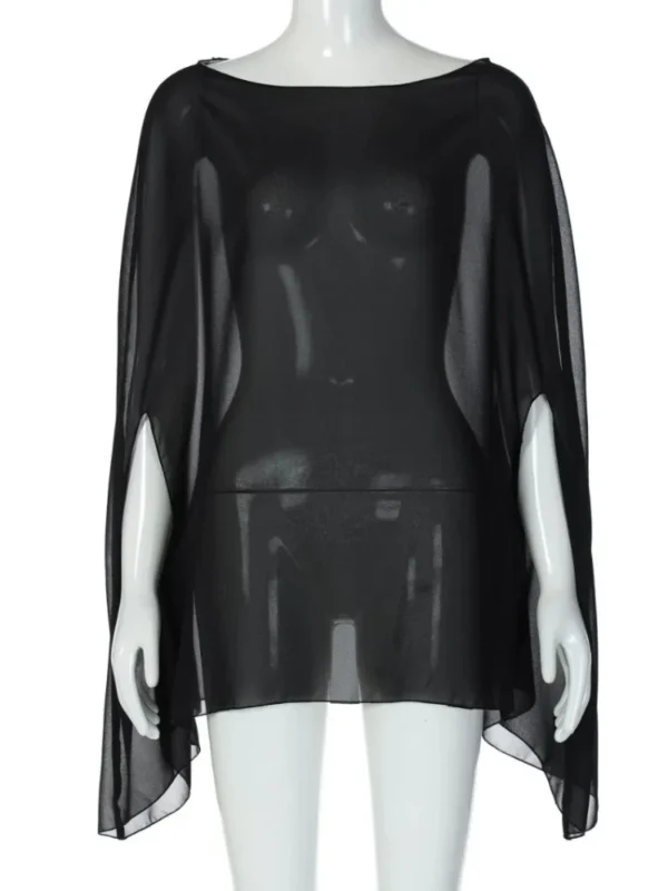 S2d643bebe2dd4c43bd379a34588f4d92k.webp Woman Clothes See-through Chiffon Blouses Sexy Fashion Solid Cover-ups Ladies Elegant Night Club Tops White Black Streetwear