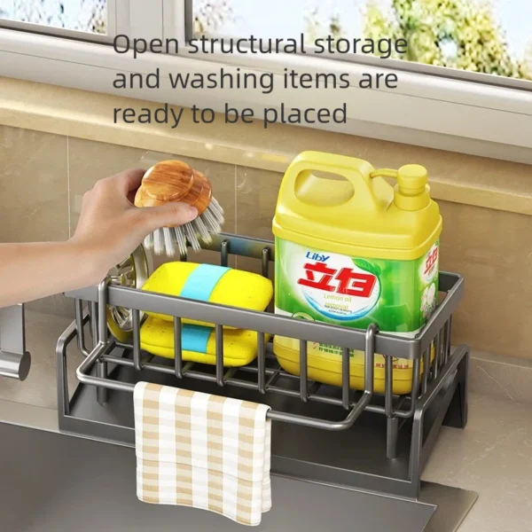Kitchen Spice Storage Shelf with Drainage Rack, Installation Sink Organizer, Tap-Mounted Shelf for Home Kitchen Accessories