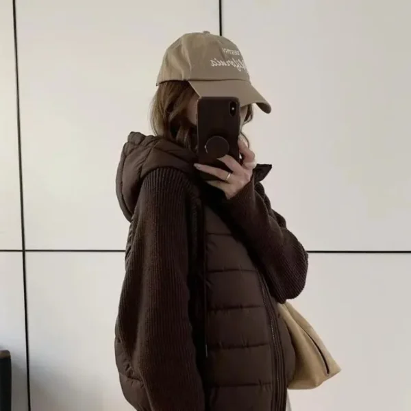 Women's Clothing Knitted Splicing Down Cotton Coat Warm Versatile Short New Winter