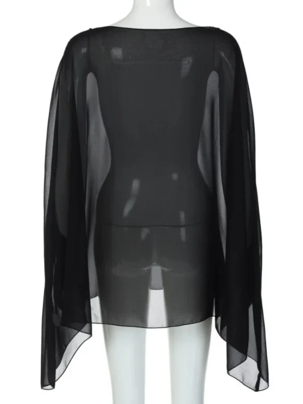 S5aee86dd05524f0dafce6ec894196670l.webp Woman Clothes See-through Chiffon Blouses Sexy Fashion Solid Cover-ups Ladies Elegant Night Club Tops White Black Streetwear
