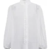 Clacive Fashion White Cotton Woman Blouse 2024 Elegant Stand Collar Puff Sleeve Shirts Casaul Classic Blusa Tops Female Clothing