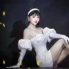Clothing Anime  stage Cosplay Costume Sexy White Dress Women Full