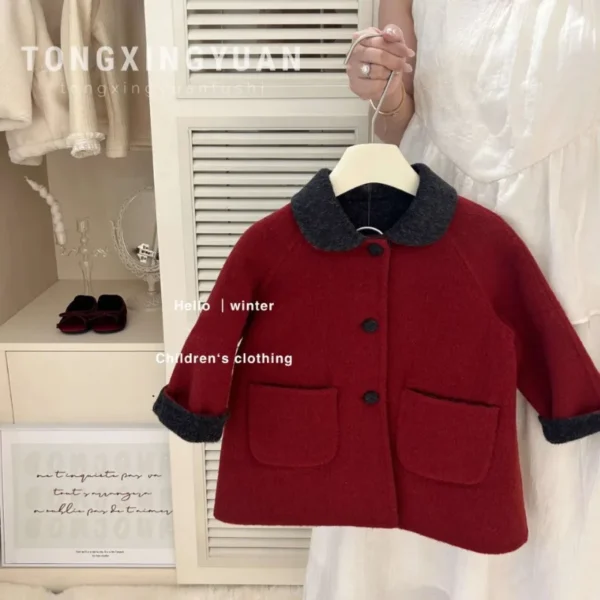 Children's clothing 2023 winter new fashionable double-sided woolen coat children's woolen coat