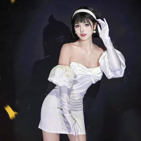 Clothing Anime  stage Cosplay Costume Sexy White Dress Women Full