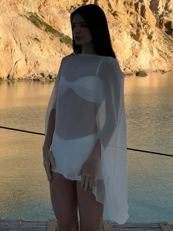 S96f525aaa940420db89450b78dc210884.webp Woman Clothes See-through Chiffon Blouses Sexy Fashion Solid Cover-ups Ladies Elegant Night Club Tops White Black Streetwear