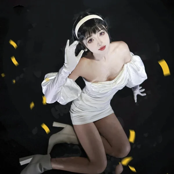 Clothing Anime  stage Cosplay Costume Sexy White Dress Women Full