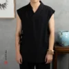 Traditional Chinese Clothing  Hanfu Men Linen Cotton Sleeveless Jacket Mens Tang Suit Kimono Cardigan Male Open Stitch Coat