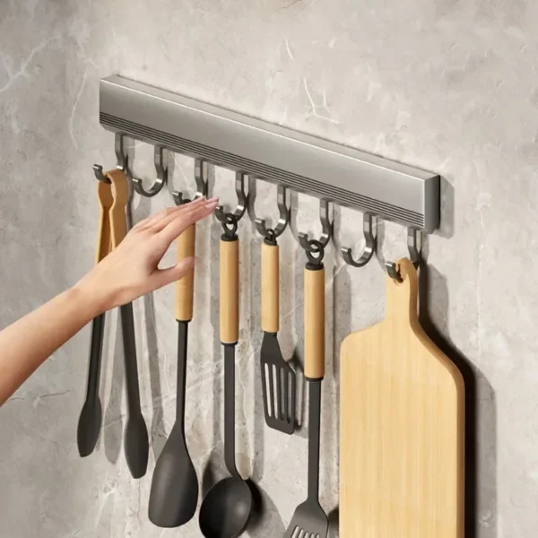 Kitchen Storage Rack Aluminum Alloy Hook Rack Wall Mounted Kitchen Utensil Storage Rack Bathroom Robe Towel Hanger