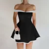 Women's Clothing 2025 Autumn New Arrival Contrast Color Design Sexy Tube Top Slim Fit Ruffle Dress Vestidos De Mujer