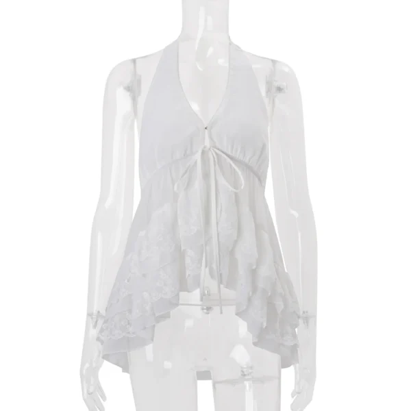 Clothing 2026 Spring New Style French Gentle Small Fresh Chiffon Hook Pattern Irregular Halter Neck Vest Top